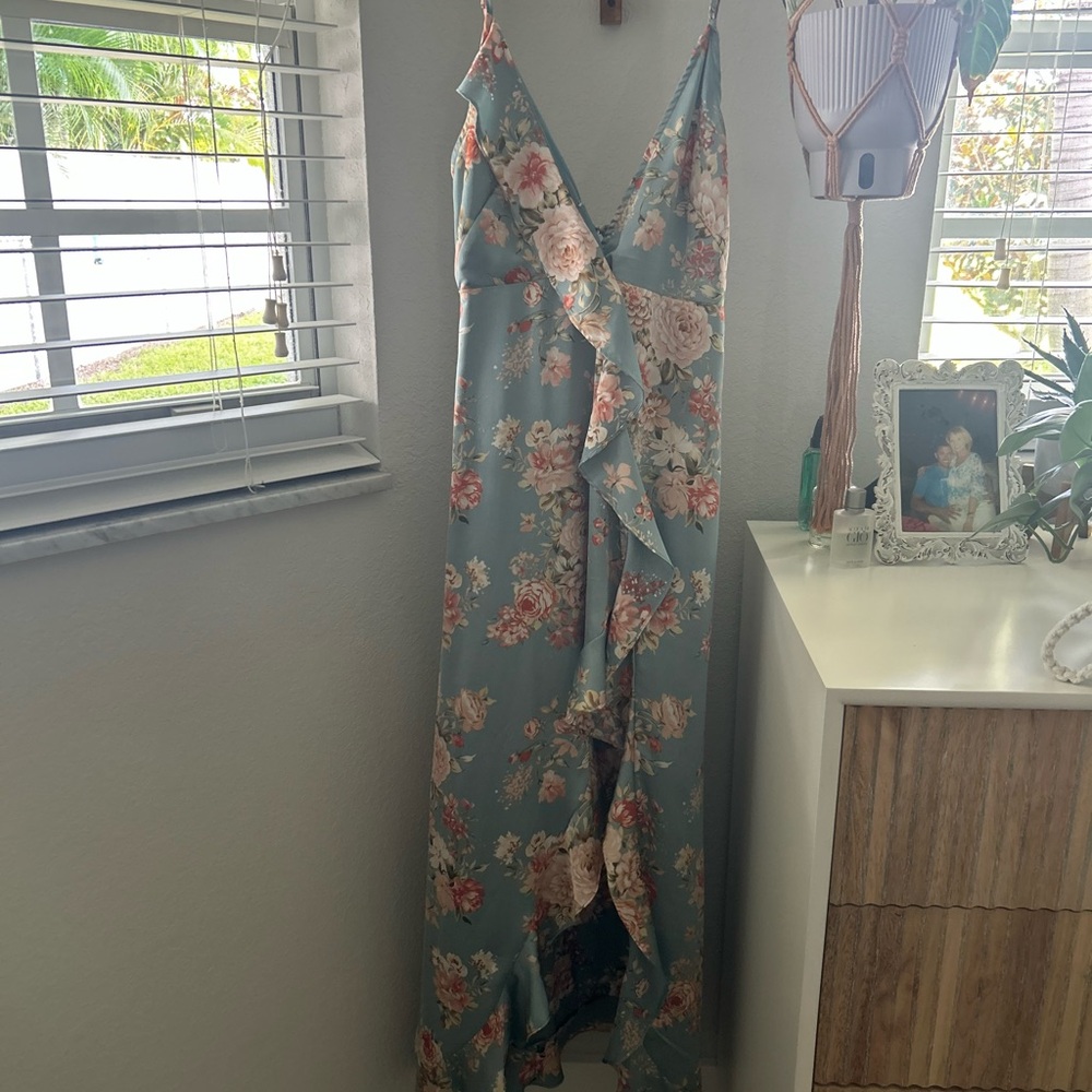 Altar'd State Blue Floral Ruffle Maxi Dress